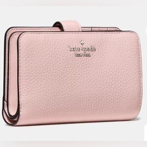 Kate Spade Lena Medium Bifold Wallet Pebble Leather TuTu Shimmer Pink NWT